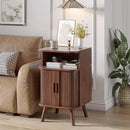 Alohappy Mid Century Modern End Table with Sliding Tambour Door, Fluted Wood Nightstand, Curved Round Edge Side Table with Storage Cabinet for Bedroom, Living Room, Walnut by CozyNest Decor