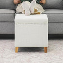 Adeco 18 Inch High Faux Fur White Cube Ottoman Storage, 3D Embossed Velvet Chair Foot Stools, Upholstered Vanity Stool with Hinged Lid, Solid Wood Legs by CozyNest Decor