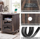 OKD Nightstand with Charging Station, 18'' Industrial & Farmhouse End Table with 2 Drawers & Open Cubby, Rustic Mesh Drawer Sofa Side Table w/Storage for Bedroom, Living Room, Office, Dark Rustic Oak by CozyNest Decor