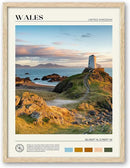 HesenDot Natural OAK Wood Framed Wales Wall Art,12x16in Tŵr Mawr Lighthouse Seascape Canvas Wall Print Posters, Classic Urban Landmark Wall Decor for Living Room, Bedroom, Office Gallery Set of 1 by CozyNest Decor