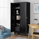 71'' Farmhouse Metal Storage Cabinet with Barn Doors,Steel File Cabinet for Home Office,Kitchen Pantry 4 Adjustable Shelves,Freestanding Cupboard for Kitchen,Home Office (Black) by CozyNest Decor