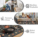 Moynesa Washable Round Rug 6ft, Ultra Thin Circle Living Room Area Rug Non Slip, Low Pile Soft Indoor Boho Bird 6'x6' Black Large Throw Carpet for Dining Room Under Table Office Bedroom by TinyTreasures Baby Boutique