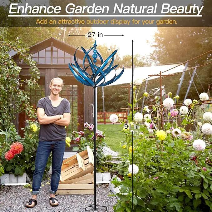91 inch Wind Spinners Outdoor - Extra Large Outdoor Metal Wind Sculptures Spinners with Stake, Windmills for The Yard Garden, Yard Art Garden Lawn Decor - Blue (27" W x 91" H), photo 6 of 6