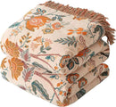 Boho Throw Blanket for Couch Sofa Bed, 100% Cotton Woven Quilt with Tassel 80”x90”, Super Soft Muslin Blanket with Floral Printed, Decorative Reversible Bed Blanket/Cover for All Seasons by CozyNest Decor
