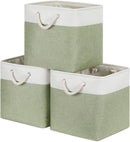Bidtakay Cubby Storage Bins Set of 3 Fabric Baskets for Shelves Closet Drawer Organizer Storage Cubes 13x13 Collapsible Organization Baskets for Nursery Toy Shelf (White&green) by TinyTreasures Baby Boutique