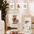 Personalized Nursery Crib Bedding Set: Custom Name Yellow Floral 5 Piece Baby Crib Sets with Highland Cattle Design - Toddler Double Layer Blanket Set, Comfortable Crib Bed Sheets for Baby Grils by TinyTreasures Baby Boutique