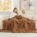Cozy Bliss Faux Fur Throw Blanket for Couch, Cozy Warm Plush Striped Blanket for Sofa Bedroom Living Room, 50 * 60 Inches Toasty Brown by CozyNest Decor