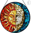 Sun and Moon Stained Glass Suncatchers for Windows Hanging - Celestial Decor Sun Catchers Valentines Day Gifts for Him Her - Handmade Wall Art Home Garden Stain Glass Window Suncatcher with Hooks by GreenHaven Gardens