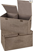 2 Pack Large Storage Boxes with Lids and Handles, Collapsible Linen Storage Bins Organizer Containers Baskets Cube with Removable Divider for Home Bedroom Closet Office (Coffee, Large) by TinyTreasures Baby Boutique