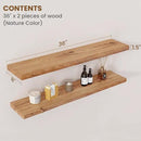 Floating Shelves for Wall Decor, Rustic Solid Elm Wood Live Edge Floating Shelves Wall Mounted, Wall Shelves with Invisible Bracket for Living Room Bathroom Bedroom Kitchen, 36 Inch Set of 2, Natural by CozyNest Decor