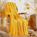 inhand Knitted Fall Throw Blanket for Couch and Bed, Knit Fall Decor Halloween Blanket with Tassel, Mustard Yellow Lightweight Decorative Farmhouse Warm Woven Blankets and Throws for Women, 60"x80" by CozyNest Decor
