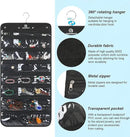 Freegrace Hanging Jewelry Organizer Revolving Hanger - Secure Zipper Closure - 25 Pockets,23 Hooks - Foldable Storage & Display Solution - for All Jewelry & Bijoux (Black) by CozyNest Decor