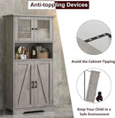 GarveeHome 54in Tall Bathroom Cabinet, Farmhouse Storage Cabinet with Glass Doors and Adjustable Shelves, Freestanding Kitchen Pantry Cabinets, Cupboard for Living Room, Dining Room, Gray by CozyNest Decor
