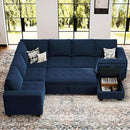 Belffin Modular Sectional Sleeper Sofa with Pull Out Bed U Shaped Sectional Sofa Couch with Storage Ottoman Velvet Covertible 7-Seater Sofa for Living Room Blue by CozyNest Decor