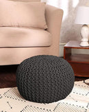 REDEARTH Round Pouf Foot Stool Ottoman - Cotton Hand Knitted Dori Pouffe - Cord Boho Home Décor - Stuffed Cable Poof for Living Room - Bedroom (19.5"x19.5"x14") - Dark Gray by CozyNest Decor