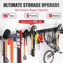 Garage Tool Organizer Wall Mount 96 inches with 18 Adjustable Heavy-Duty Hooks, Garage Organization, Garden Tool Storage Rack, Yard, and Shed, Holds Up to 750 lbs by GreenHaven Gardens