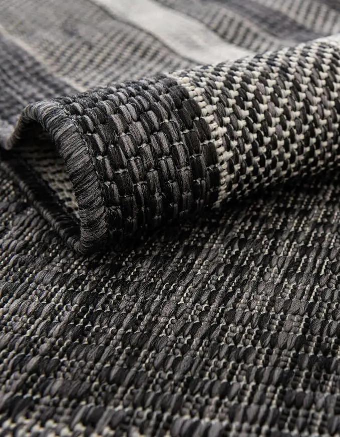 Unique Loom Outdoor Border Collection Area Rug - Soft Border (2' x 8' Runner, Black/ Ivory), photo 5 of 6