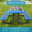 6 ft. Rectangular Outdoor Steel Picnic Table with Umbrella Pole, Heavy-Duty Weather-Resistant Dining Table for Patio, Backyard, and Garden, Rust-Resistant Finish, Blue by GreenHaven Gardens