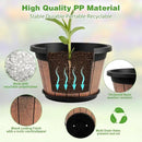 Quarut 4 Pack 10 inch Plant Pots,Upgrade Whiskey Barrel Planters with Drainage Holes & Saucer,Plastic Decoration Flower Pots Retro Design,Planters for Outdoor Indoor Garden Home Plants (Brown) by GreenHaven Gardens