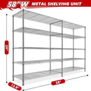 REIBII 58" W 5 Tier Heavy Duty Wire Shelving Unit with Adjustable Shelves - 1400LB Metal, Chrome - 58" W x 59" H x 13.8" D - Garage, Pantry, Kitchen by CozyNest Decor