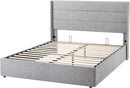 Allewie Queen Size Lift Up Storage Bed, Modern Wingback Headboard, Hydraulic Support, No Box Spring Needed, Light Grey by CozyNest Decor