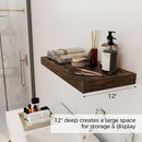 12 Inch Deep Floating Shelves, 24 x 12 Floating Shelf for Books, Rustic Wood Deep Wall Shelves for Home Storage & Display, 2" Thicked Shelves for Kitchen, Living Room, Bedroom, Rustic Brown, 1 Pack by CozyNest Decor
