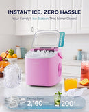 EUHOMY Countertop Ice Maker Machine with Handle, 26lbs in 24Hrs, 9 Ice Cubes Ready in 6 Mins, Auto-Cleaning Portable Ice Maker with Basket and Scoop, for Home/Kitchen/Camping/RV. (Pink) by CozyNest Decor