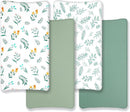 4 Pack Sage Green Fitted Nursery Sheets Breathable Neutral Unisex Baby Sheets for Boys or Girls with Leaf and Flower Design (Changing Pad Cover) by TinyTreasures Baby Boutique