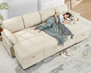 VanAcc Sleeper Sofa, 110 inch Oversize - 2 in 1 Pull Out Bed, Sectional Sleeper Sofa with Double Storage Chaise for Living Room, Beige Chenille Couch by CozyNest Decor