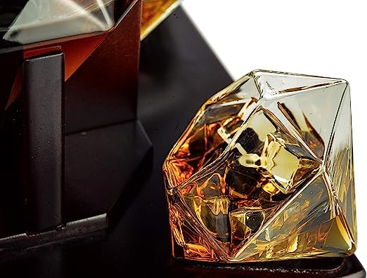 Set of 4 Diamond Whiskey & Wine Glasses 10oz - Wine, Whiskey, Water, Diamond Shaped, Diamonds Collection Sparkle Patented Wine Savant - Stands Alone, Or on Stand
