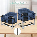 Booster Seat for Dining Table: Portable Toddler Booster Chair with Safety Buckle and Height Adjustable, Foldable Baby Feeding Chair, Kids High Chair Booster Seat for Kitchen Home Travel - Navy Blue by TinyTreasures Baby Boutique