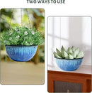 10in Hanging Planters for Indoor and Outdoor Plants, 2 Pack Hanging Planter with Drainage Hole, Round Hanging Flower Pots for Garden Home Decor (Blue Glaze) by GreenHaven Gardens