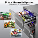 24 Inch Upgraded Three-Drawer Beverage Fridge, Weather Proof Outdoor Stainless Steel Beverage Refrigerator, Under Counter Built-in Beverage Cooler for Home & Commercial Use by CozyNest Decor