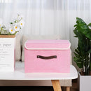 ANMINY Storage Bin with Lid Storage Boxes with PU Leather Handles PP Plastic Board Decorative Foldable Lidded Cotton Linen Fabric Home Cubes Baskets Closet Organizer Container - Pink, Large Size by TinyTreasures Baby Boutique