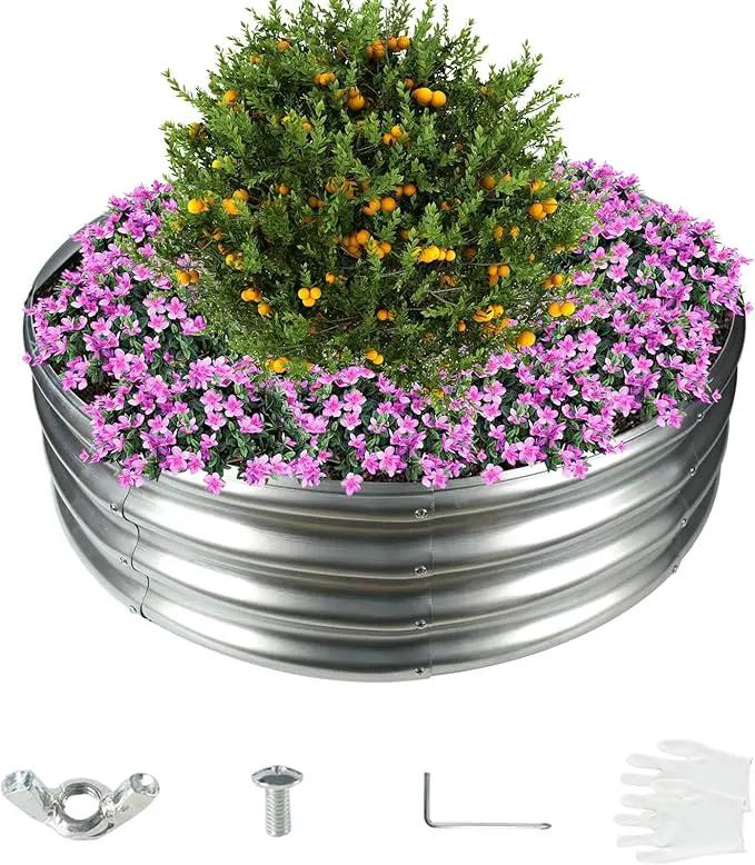 36 Inch Diameter Silver Galvanized Garden Raised Bed/Plant Box/Fire Ring-0.8mm Thick,12 Inch Tall,Crimped Edge and Corner,No Sharpe,Perfect for Plantings (3FT Diameter, Round)