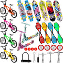 Skylety 31 Pieces Mini Finger Toys Set for Boy Girl Includes 6 Finger Skateboards, 4 Bikes, 2 Mini Scooters 4 Swing Board 8 Matched Wheels 7 Tool Accessories Educational Toy Party Favor(Fun) by TinyTreasures Baby Boutique