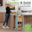 Toddler Tower with a Sliding Door and 3 Adjustable Heights - Complete Toddler Kitchen Stool Helper with Support Feet - Safe Design for 18+ Months to 6-Year-Old Kids - Blue by TinyTreasures Baby Boutique