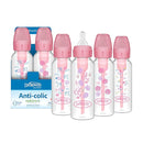 Dr. Brown's Natural Flow Anti-Colic Options+ Narrow Baby Bottle, Pink Floral, 8 oz/250 mL, with Level 1 Slow Flow Nipples, 0m+, 4 Pack by TinyTreasures Baby Boutique