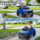 12V Ride on Car Licensed Ford F-150 Raptor, Kids Electric Car with Remote Control, LED Light/Music/MP3, Truck Bed Storage, 3-Point Seat Belt (12V, Blue) by TinyTreasures Baby Boutique