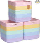 NaturalCozy Storage Cubes 11 Inch Cotton Rope Woven Baskets for Organizing, 3-Pack | Cube Storage Bin | Square Storage Baskets for Shelves Organizer, Classroom, Kids Toy Bins, Closet, Baby Nursery by TinyTreasures Baby Boutique