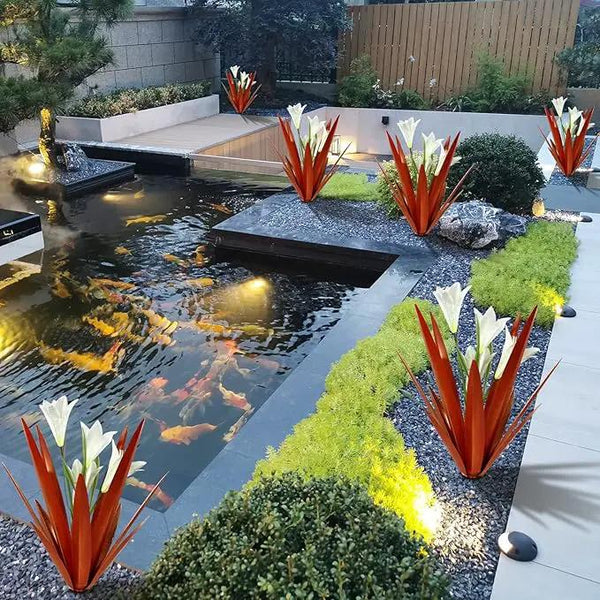 Homight Metal Agave Plant Outdoor Decoration Outdoor Garden Decoration Lily Mexican Yard Art Plant Garden Agave Lily Decorative Garden Gift… (2 Big White Lilies), photo 2 of 6