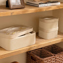 LA JOLIE MUSE Storage Basket Set of 3 with Leather Lids Fluted Cardboard - Light Grey by TinyTreasures Baby Boutique