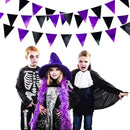 Purple and Black Party Decorations Metallic Fabric Triangle Pennant Banner Flag Bunting Garland for Graduations Birthday Retirement Wedding Baby Shower Bachelorette Halloween Outdoor Party Supplies by GreenHaven Gardens