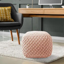 Casafield Square Pouf Ottoman, Light Pink 18.5" W x 18.5" D x 14.5" H Cotton Knit Foot Stool - Boho Floor Pouffe for Living Room, Bedroom, Home Office by CozyNest Decor