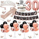 30th Birthday Decorations for Women - 56pcs Rose Gold Happy 30th Banner, 30th Birthday Crown Sash, Cake Topper, Number 30 balloons, 3D Butterflies, 4 Balloon Stands kits by TinyTreasures Baby Boutique