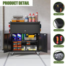 35.43'' H Metal Storage Cabinet on Wheels with 1 Drawer, Rolling Steel Garage Tools Cabinet with Side Pegboard &4 Hooks & 1 Adjustable Shelf for Garage,Shop,Home, Black, Assembly Required by GreenHaven Gardens