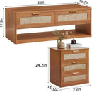 LEYAOYAO Boho Rattan Coffee Table and End Table Sets, 48" Wide Center Tables & 23" Night Stand with 3 Drawers, Brown Wood Coffee Table for Living Room 2 Piece Set by CozyNest Decor