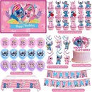 Stitch Party Supplies, 49PCS Birthday Decorations Set Include Banner, Balloons, backdrop,Stickers, Hanging Swirls, Cake Cupcake Toppers, Tablecloth for Boys Girls Stitch Theme Party by TinyTreasures Baby Boutique