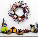 20-Inch Halloween Wreath - Handmade Orange & Black Berry Wreath with Adorable Mini Ghosts, Spooky Front Door Decor for Halloween Party by CozyNest Decor