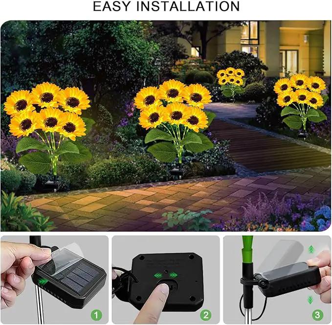 4 Pack Solar Sunflower Garden Lights 24 Vibrant Sunflowers LED Outdoor Decorative Stake Lights for Yard, Patio, Lawn, Pathway, IP65 Waterproof, Gardening Gift for Mom, Grandma, and Friends, photo 7 of 8